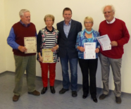 Die geehrten aktive Mitglieder (v.l.n.r.): Werner Lang (50 Jahre), Heidi Galko (25 Jahre), Vorsitzender Wolfgang Öhler, Ingrid Norden (10 Jahre) und Paul Spahr (10 Jahre)