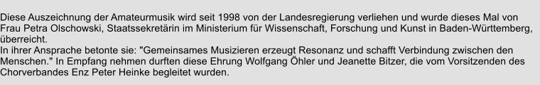 Jeanette Bitzer mit Wolfgang Öhler mit Staatssekretärin Petra Olschowski und  Wolfgang Oberndorfer, Vizepräsident Schwäbischer Chorverband